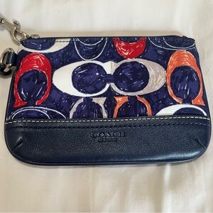 Coach Navy and Red Patterned Wristlet